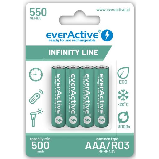 everActive R03/AAA Ni-MH 550 mAh dobíjecí baterie připravené k použití, 4 ks