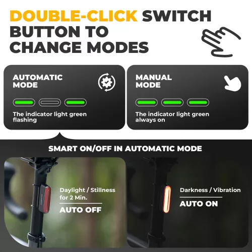 ROCKBROS 24120009001 zadní světlo na kolo s brzdovým senzorem, magnetickým upevněním, 7 režimy svícení, dobíjecí přes USB, vodotěsné IPX6