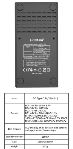 Nabíječka LiitoKala Lii CH2 pro baterie 1,2 a 1,5 a 3,6 V 