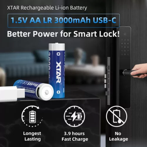 XTAR 4 ks AA 1,5V 3000mAh USB-C dobíjecí lithium baterie