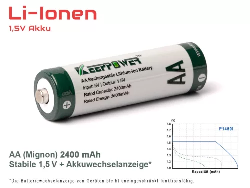 Keeppower P1450I AA 1.5V 3600mWh 2400mAh dobíjecí Li-ion baterie