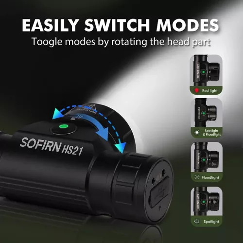 SOFIRN HS21 LED nabíjateľná červená čelovka s USB nabíjením