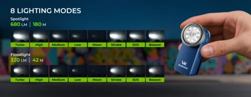  Wurkkos HD03 dobíjecí svítilna, EDC s klipem, 680 lumenů, černá