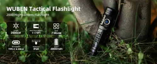 WUBEN C2 Vysoce výkonná LED svítilna, 2000 lumenů, dobíjecí, IP68 vodotěsná, 7 režimů
