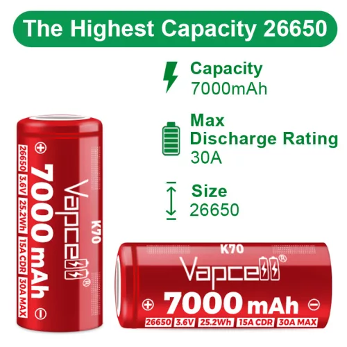 Vapcell K70 26650 7000 mAh dobíjecí li-ion baterie